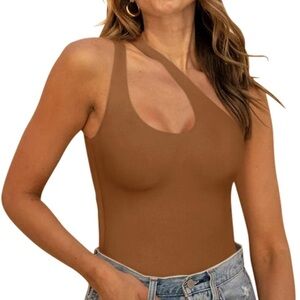 REORIA Women's Summer Sexy One Shoulder Cutout Front Bodysuit NWT